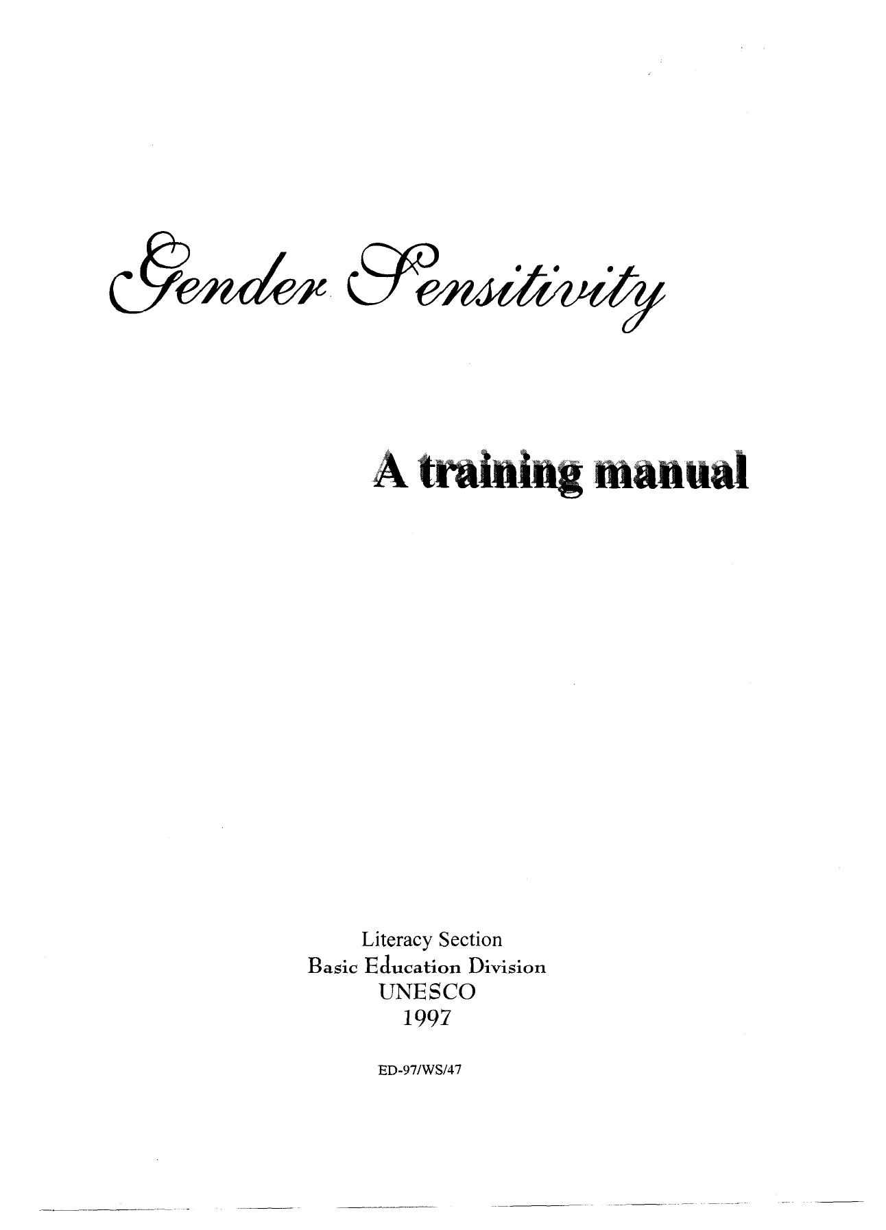 Gender Sensitivity: A Training Manual